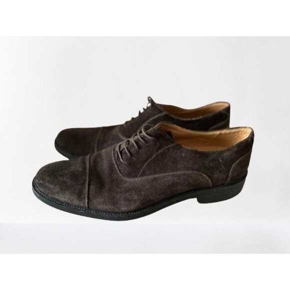 VERO CUOIO Made In Italy Brown Suede Cap Toed OXFORDS Lace-up Shoes Size 45 - Picture 1 of 6
